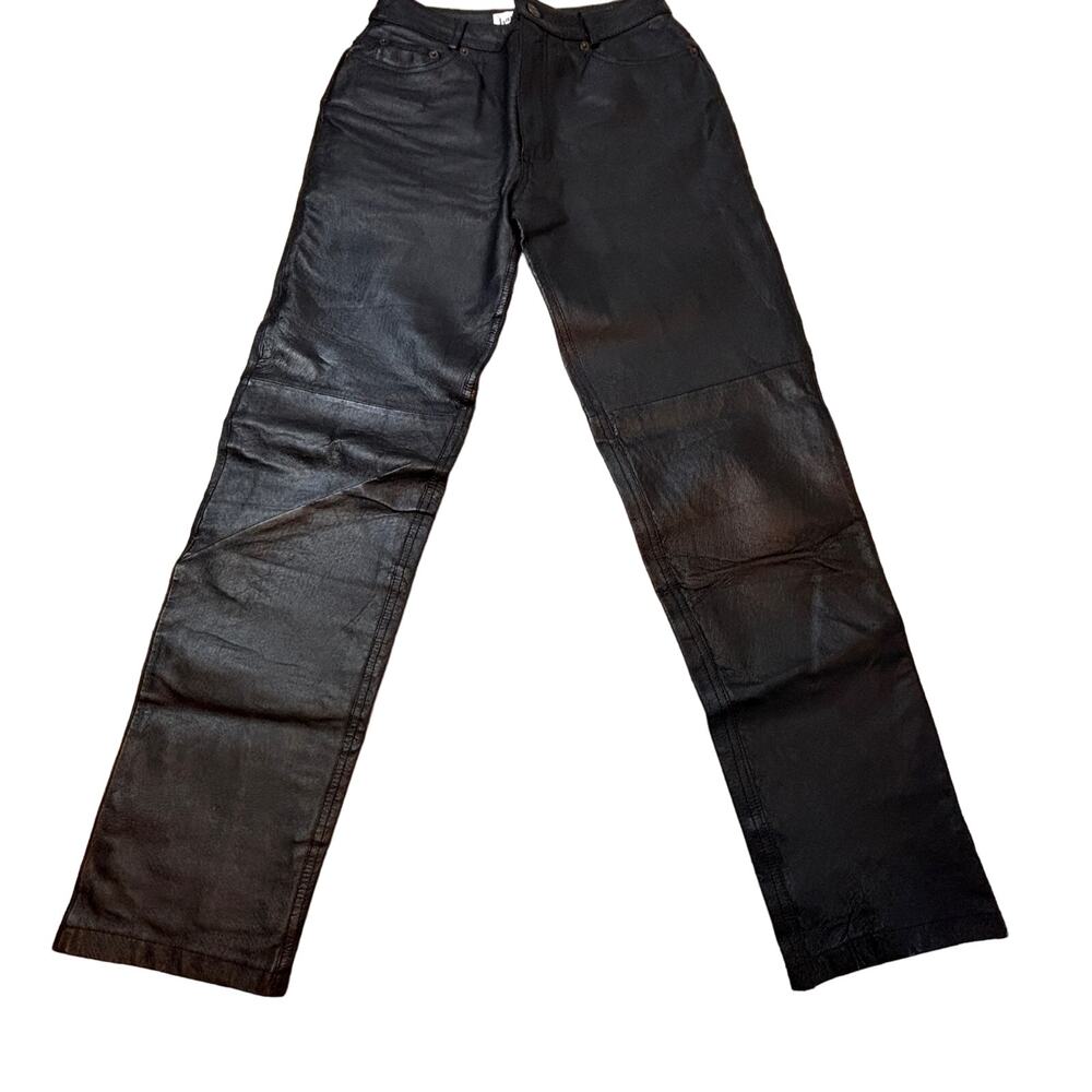 Vintage 90's Black Leather Pants Tapered Womens Size 4 Motorcycle Biker Pants